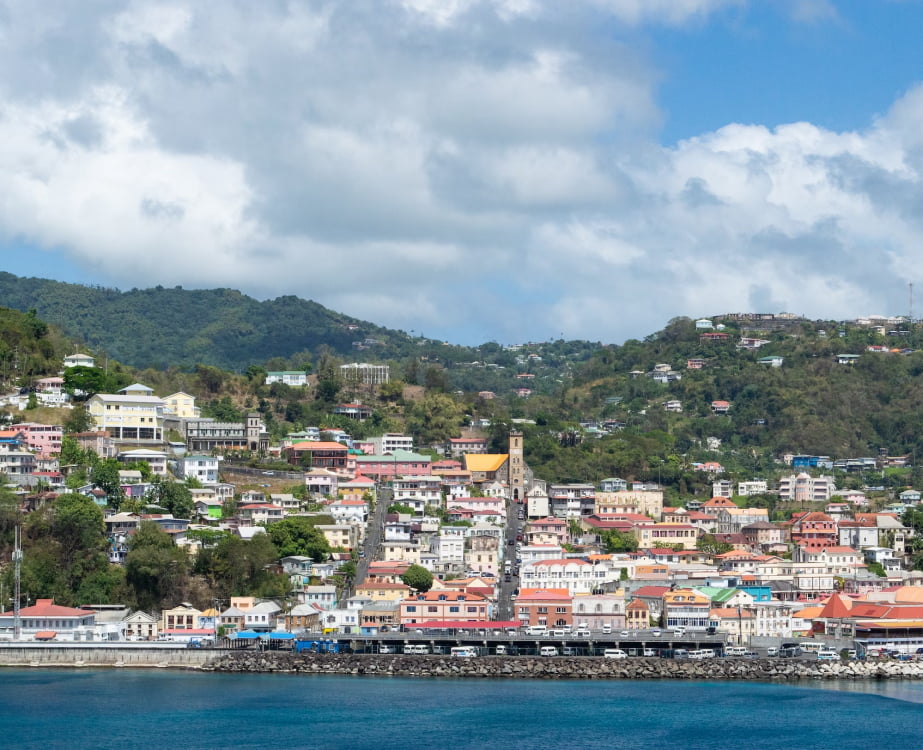 View of a Caribbean island and landscape from the water on a boat