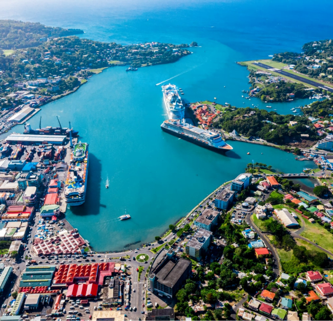 cruise ships docked in the bay at Saint Lucia