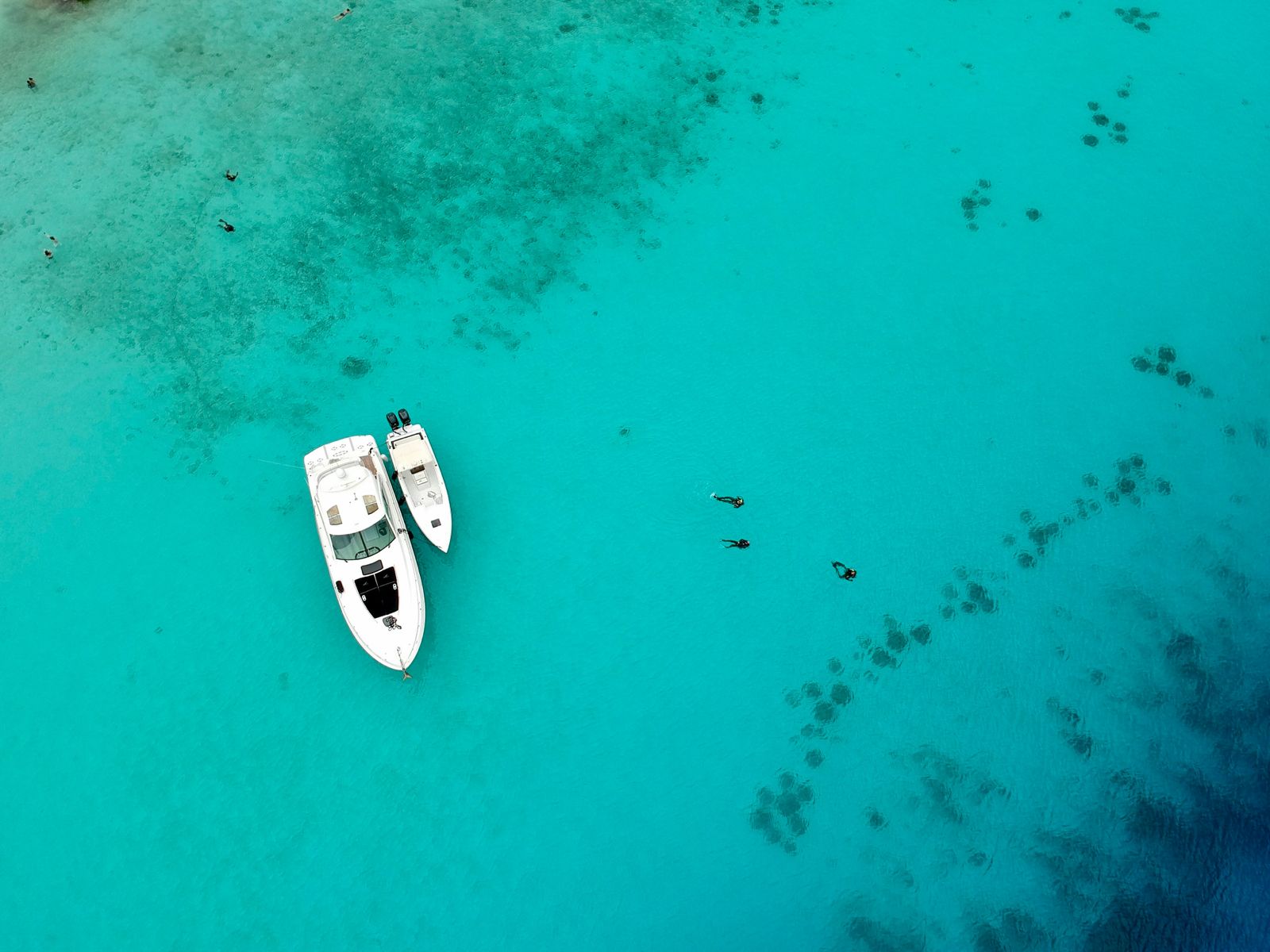 yacht anchored in the water with snorkelers in the water