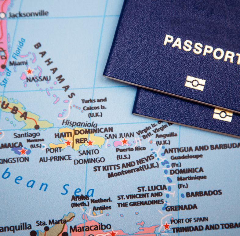 map with caribbean passports